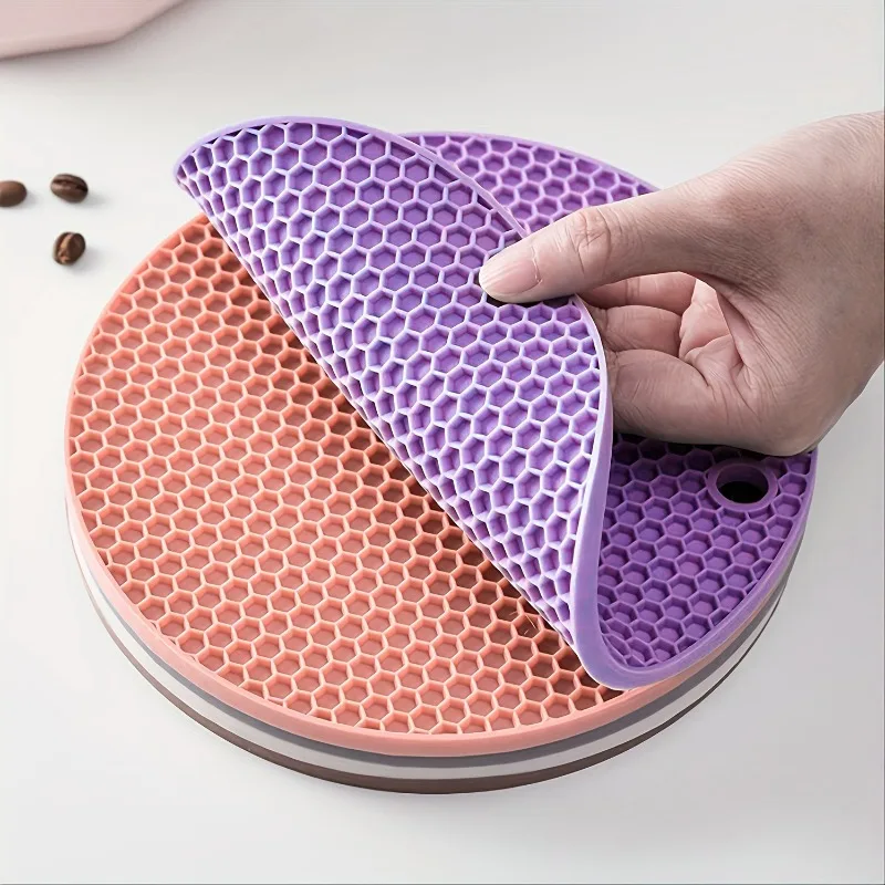 1PC Silicone Anti Scalding Mat Pot Rack Household Kitchen Countertop Protection Heat-resistant Anti Slip Circular Silicone Mat