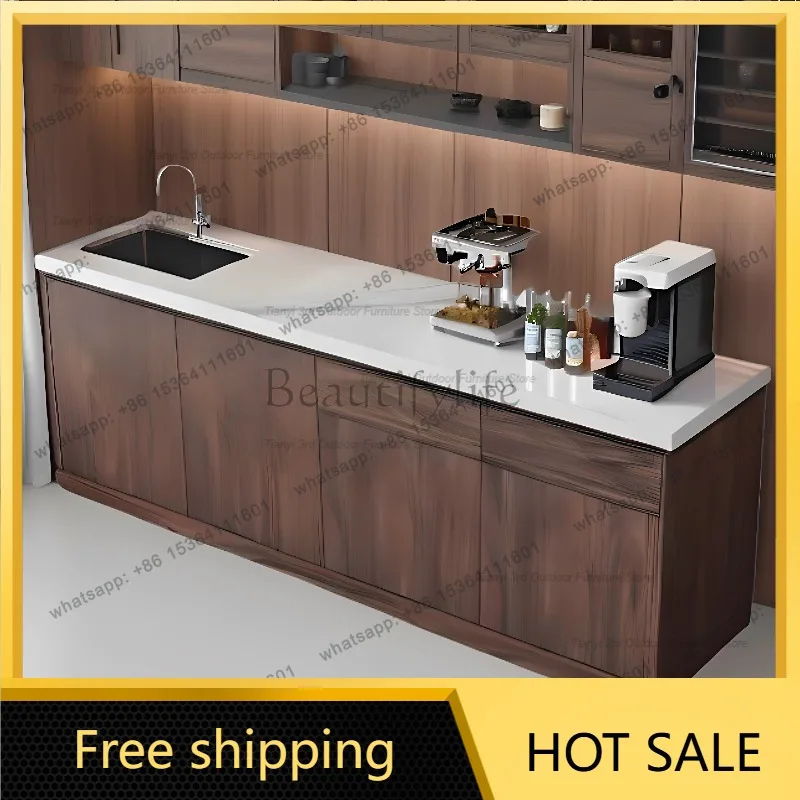 Best Sellers Nordic High-end Bar Counter Modern Design Wall-mounted Marble Coffee Station With Sink Solid Wood Kitchen Furniture