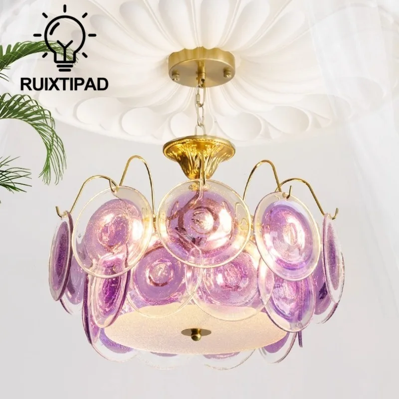 Purple Murano Glass Chandelier Light for Bedroom Office Dining Room Decor Art Colorful Pendant Lamp for Hallway Lobby Fixture
