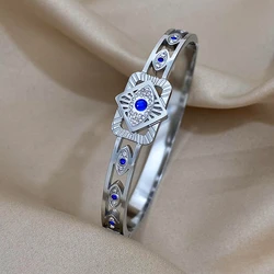 Greatera Turkish Evil Eye Stainless Steel Bangles Bracelets for Women Silver Color Rhinestone Cuff Bracelet Waterproof Jewelry
