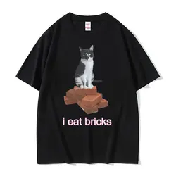 I Eat Bricks Cute Cat Funny Meme Graphic T-Shirt Summer for Men Women Fashion Clothing T-shirt O-Neck Short Sleeve T Shirts Tops