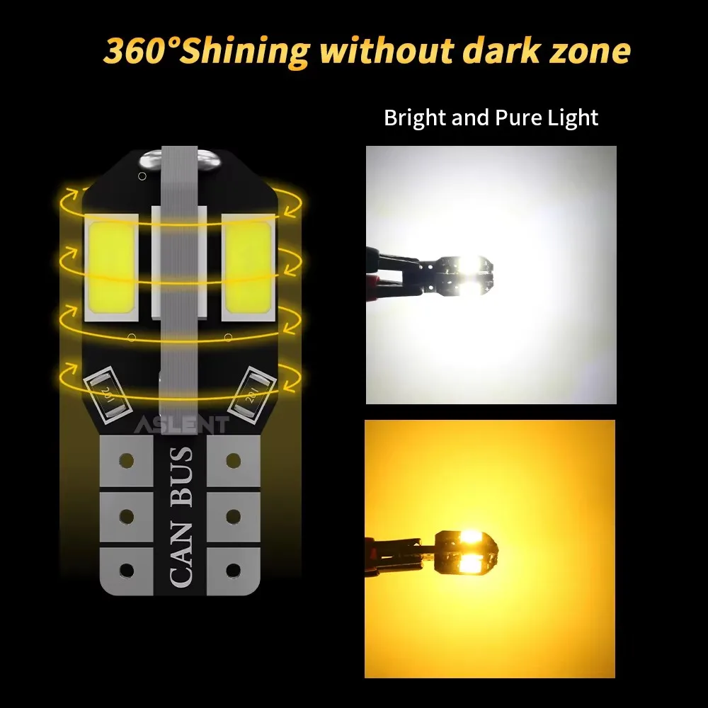 10Pcs W5W T10 LED CANBUS No Error 5W5 12V 2W 600Lm Super Bright Car Interior Side L22ight 194 3030 SMD Auto Bulb White Amber Red image 4