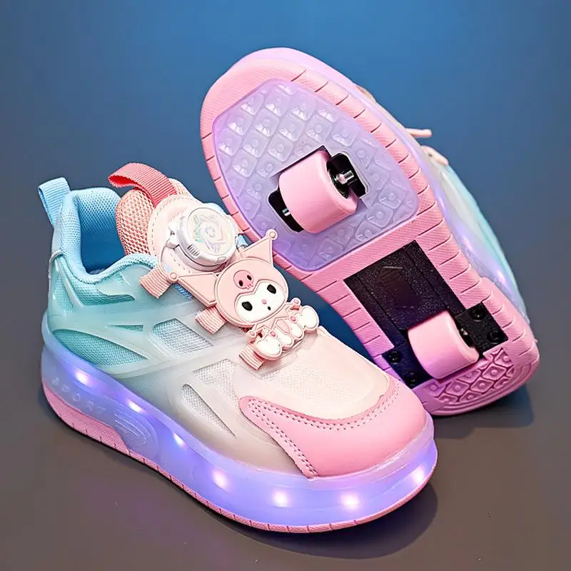 Sanrio Anime Kuromi Child Ice Skates Shining Shoes My Melody Kawaii Cartoon Mesh Shoes Roller Shoes Summer Cute Heelys Girl Gift