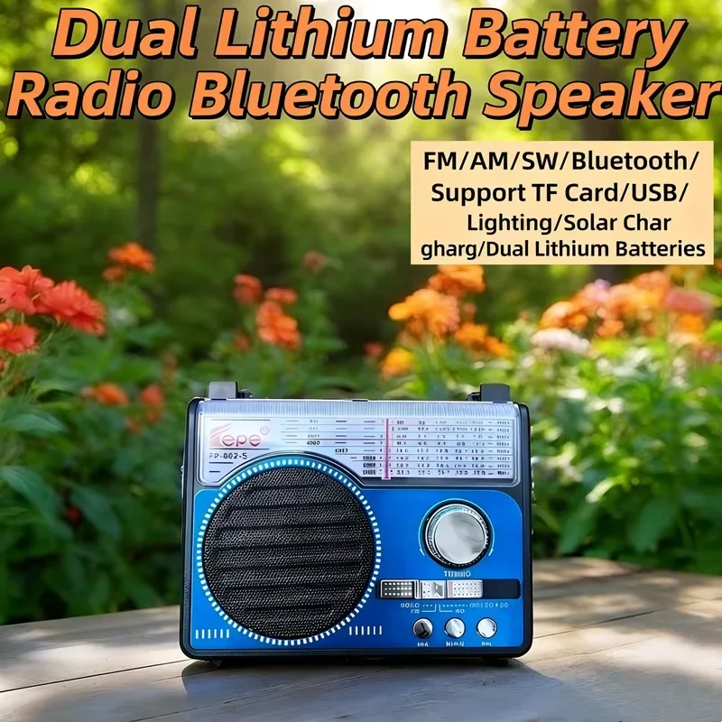 

Портативный MP3-плеер FP-602-S со встроенными динамиками, солнечной зарядкой, 6-диапазонным радиоприемником AM/FM/SW1 и стереофоническим Bluetooth-динамиком Hi-Fi