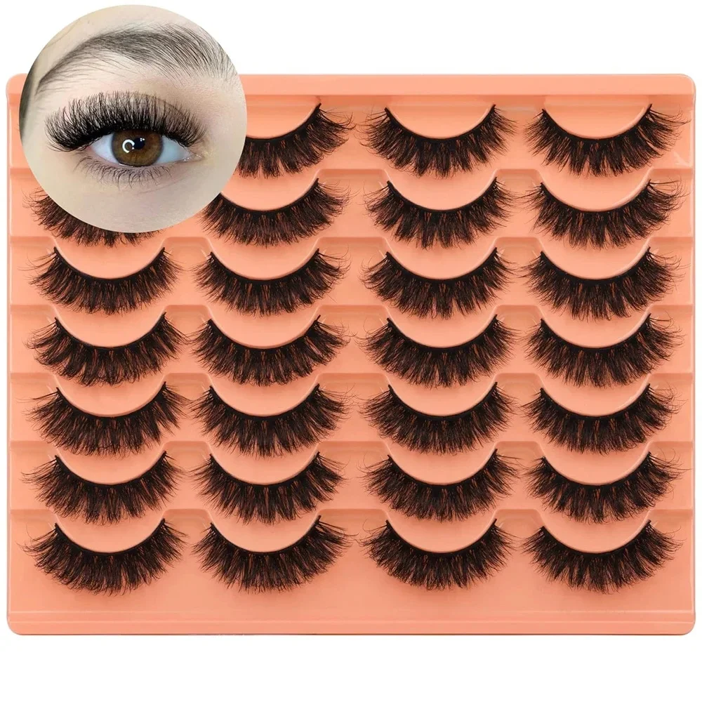 14 Pairs Thick Fluffy Eyelashes False Lashes Natural Wispy Fake Eyelashes Faux Mink Lashes D Curl Strip Lashes Pack