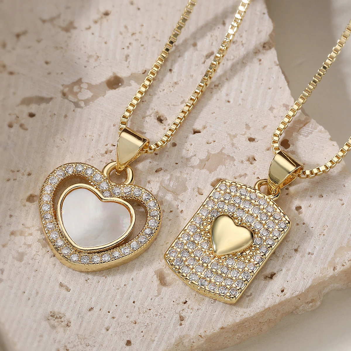New Gold Plated Full CZ Halo Mother Of Pearl Heart Pendant Necklace Minimal Luxury Couple Matching Valentine Gift Jewelry