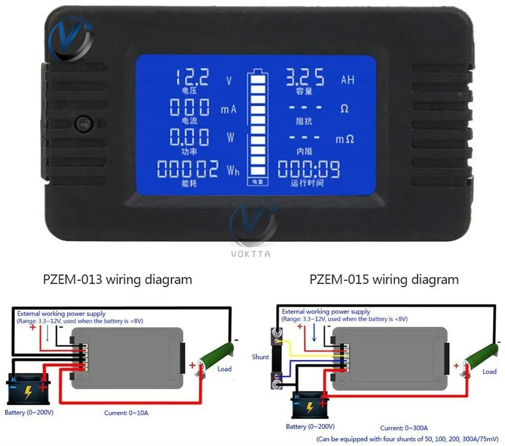 PZEM-015 100A DC Battery Tester Voltmeter Ammeter Power Voltage Current Impedance Capacity Energy Meter Monitor built-in shunt