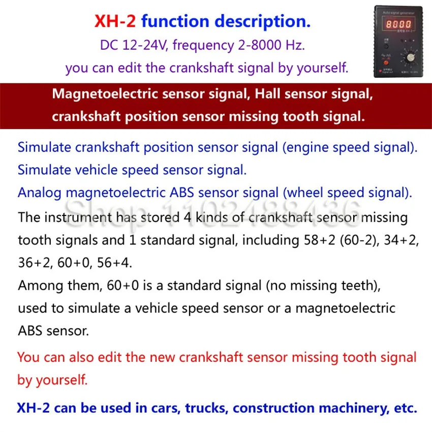 XH-2 nowy Generator sygnału pojazdu samochodowego czujnik halla wału korbowego Symulator sygnału czujnik pozycji miernik 2Hz do 8KHz