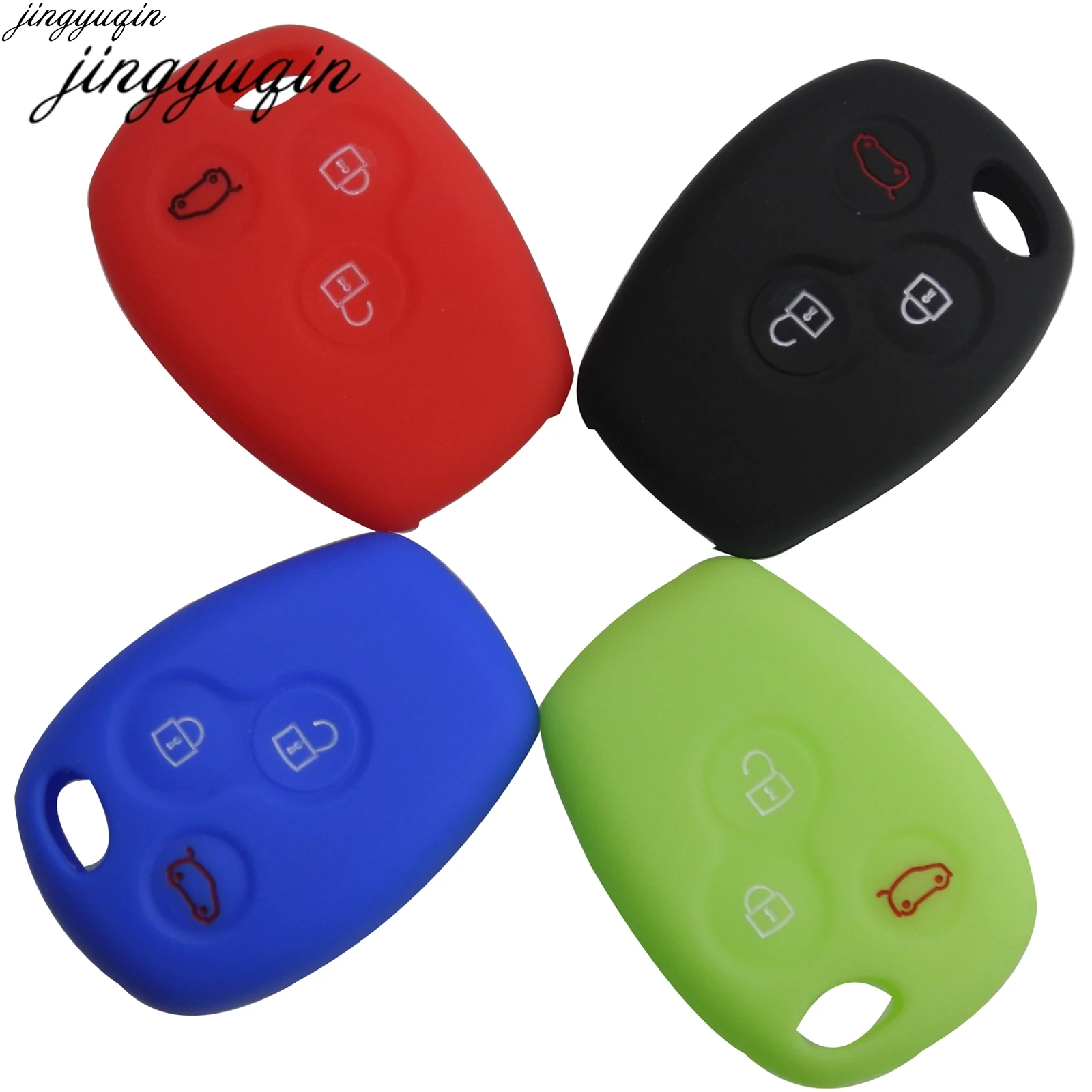 Jingyuqin 30pcs Silicone Car Key Cover Case 3 Buttons for Renault Clio Scenic Megane Duster Sandero Captur Twingo Modus