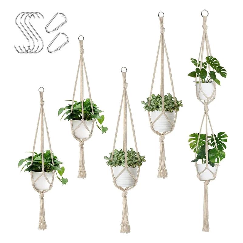 

Hanging Basket, Set Of 5 Hanging Baskets, Cotton Rope Hanging Basket, Hanging Pot For Plants, Hanging Basket For Indoor