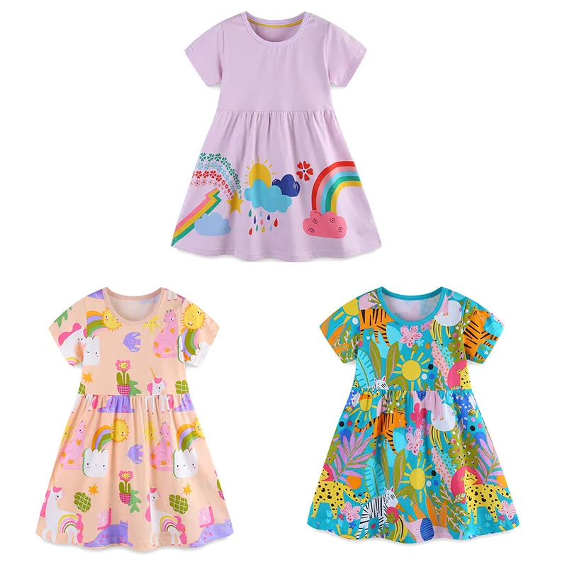

2-7T New Arrival Cotton Rainbow Girls Dresses Summer Girls Party Dress All Print Kids School Children Clothing Toddler Dresses