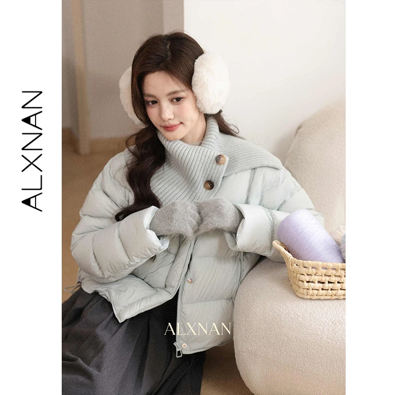 

ALXNAN 2026 Winter Women Blue Down Jacket 90% Duck Padded Coat Elegant Casual Loose-fit Warm Thick Puffer Outwear Female L59137