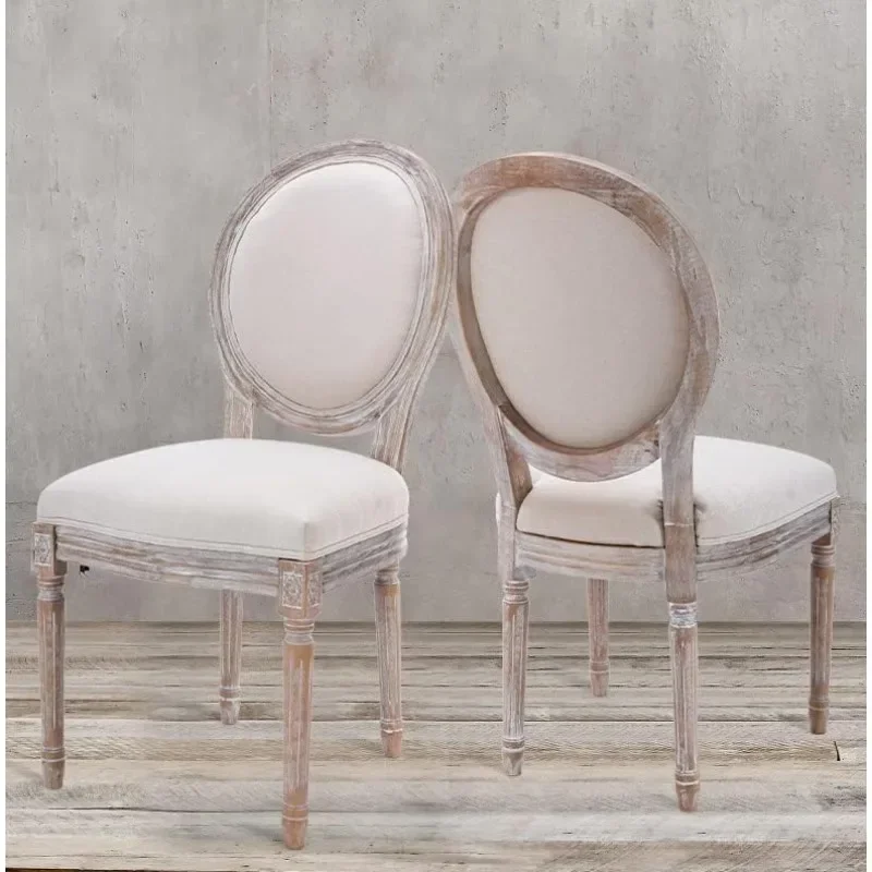 French Country Dining Chairs With Round Back Set Of 2, Upholstered, Farmhouse , Solid Wood Legs, Accent Side Chairs