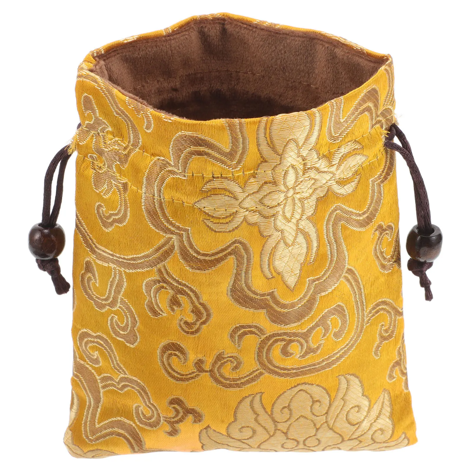 Embroidered Silk Brocade 13x16cm Drawstring Bag Small Travel Jewelry Pouch Golden Lucky Coin Purse Makeup Storage Bag