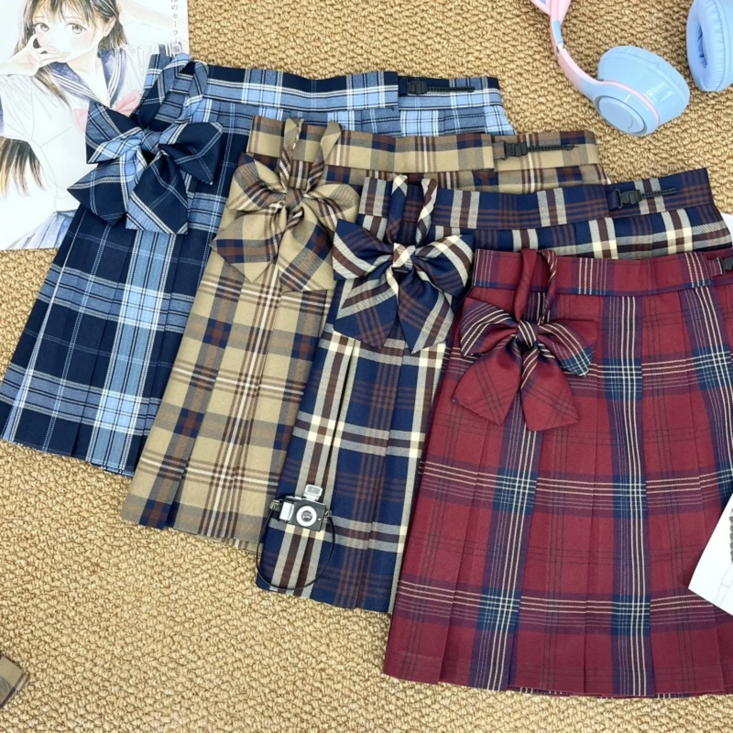 JK School Uniform Plaid Skirt, Japanese Preppy High Waist A-Line Skirt For Graduation Photo Student School Uniform Wear