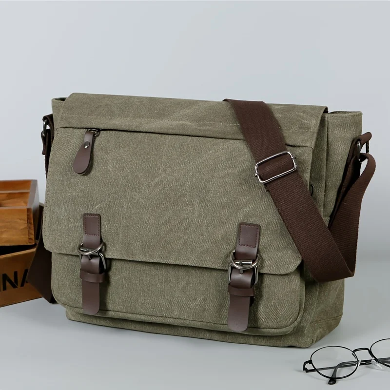Daily commuting fashionable crossbody bag retro canvas mailman bag large capacity casual simple sling bag student shoulder bag
