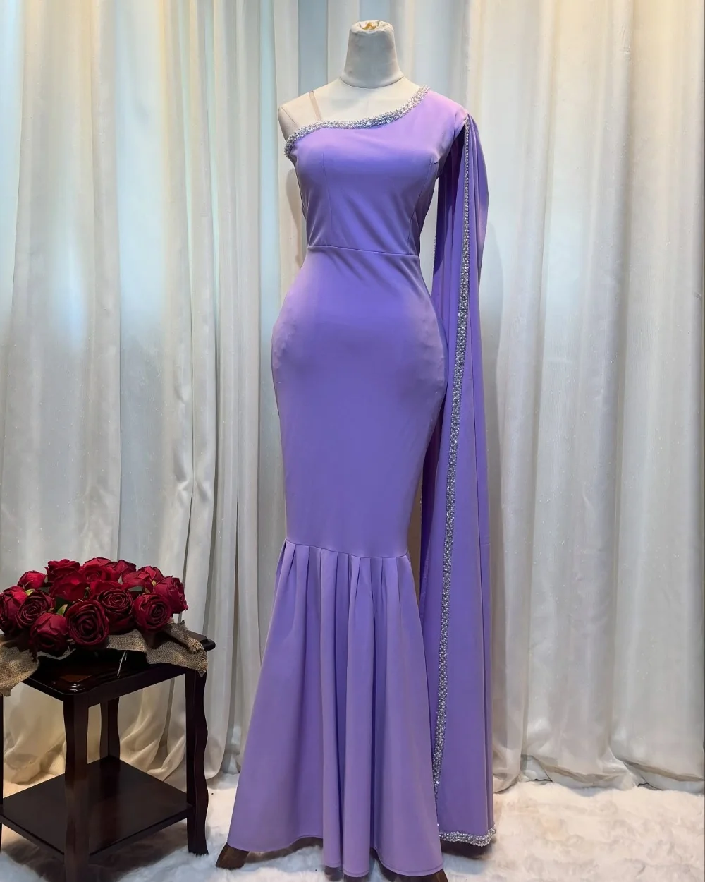 

Customized Modern Style Sparkle Jersey Beading Sequined Mermaid One-shoulder Long Dresses Bespoke Occasion Dresses High Quality