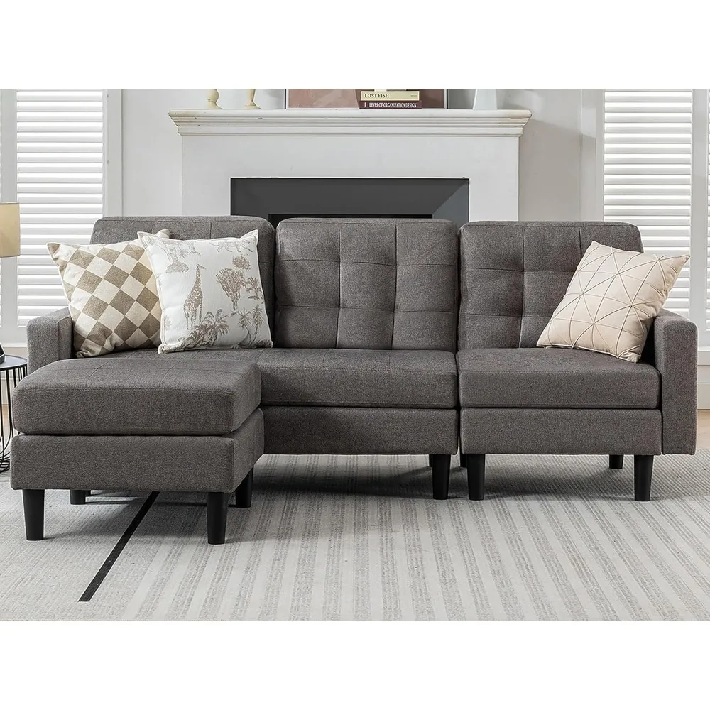 

Convertible Sectional Sofa, Modern Linen Fabric L-Shaped Couch with Reversible Chaise