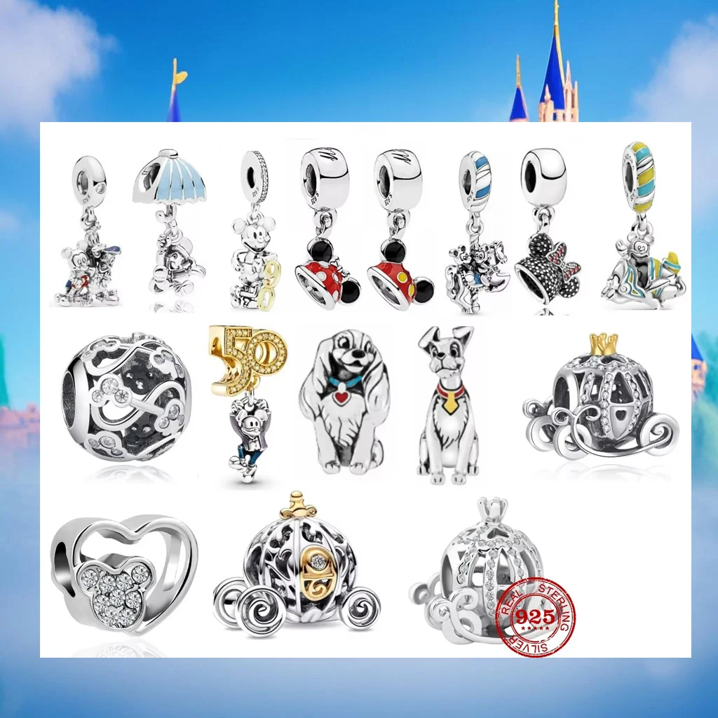 

Hot Sale Miniso Disney Princess Mickey Minnie Charm Beads Fit Original Pendant 925 Sterling Silver Bracelet Trinkets DIY Jewelry