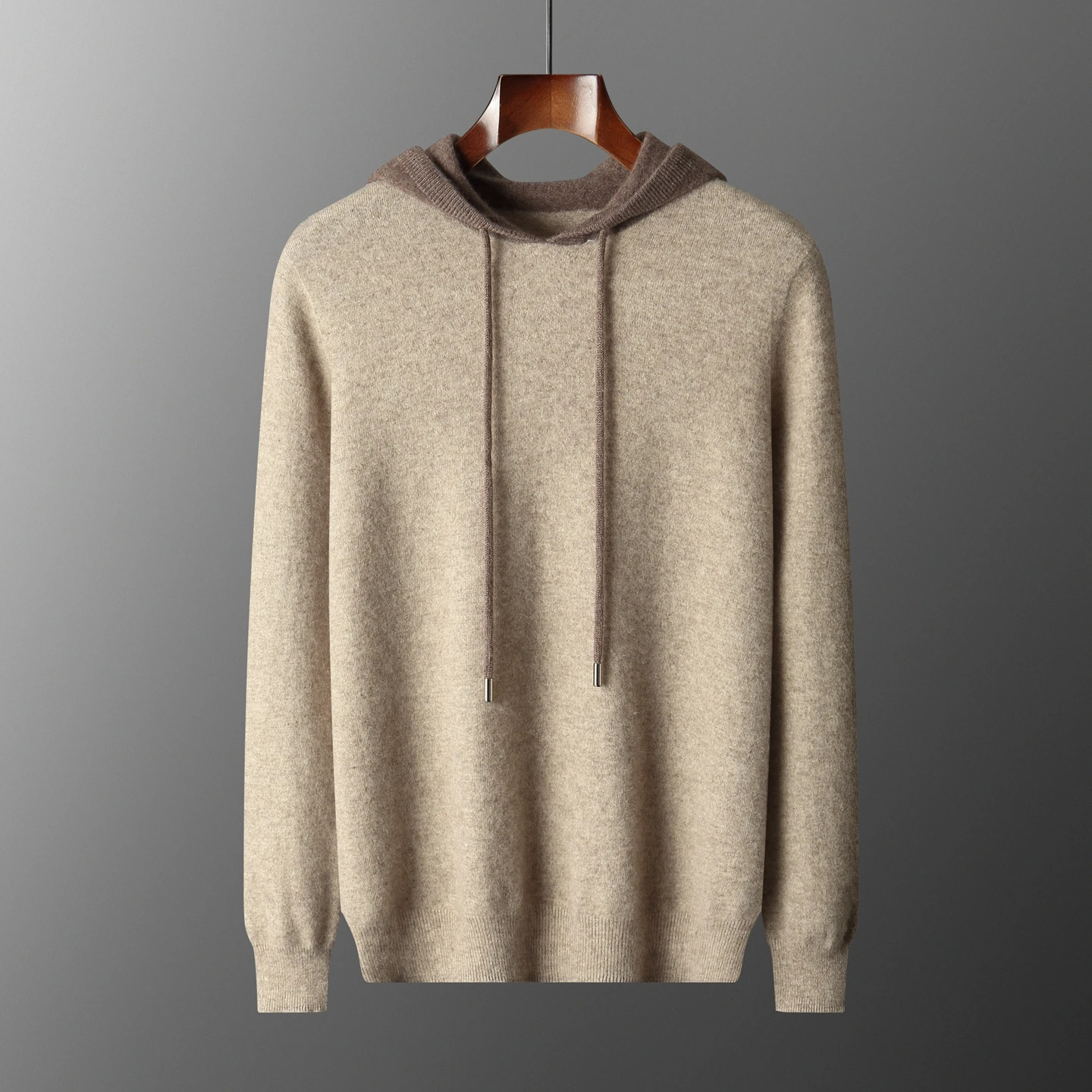2026 Autumn Winter New Product 100% Merino Wool Wweater Men's Hooded Knitted Pullover Casual Color Blocked Tops Basic Versatile.