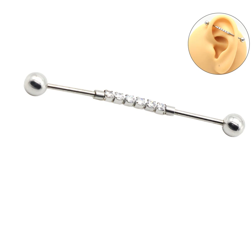 40PCS Industrial Barbell Long Ear Stud Stainless Steel Bridge Micro Insert Zircon Earring Women Ear Piercing Jewelry Flexible