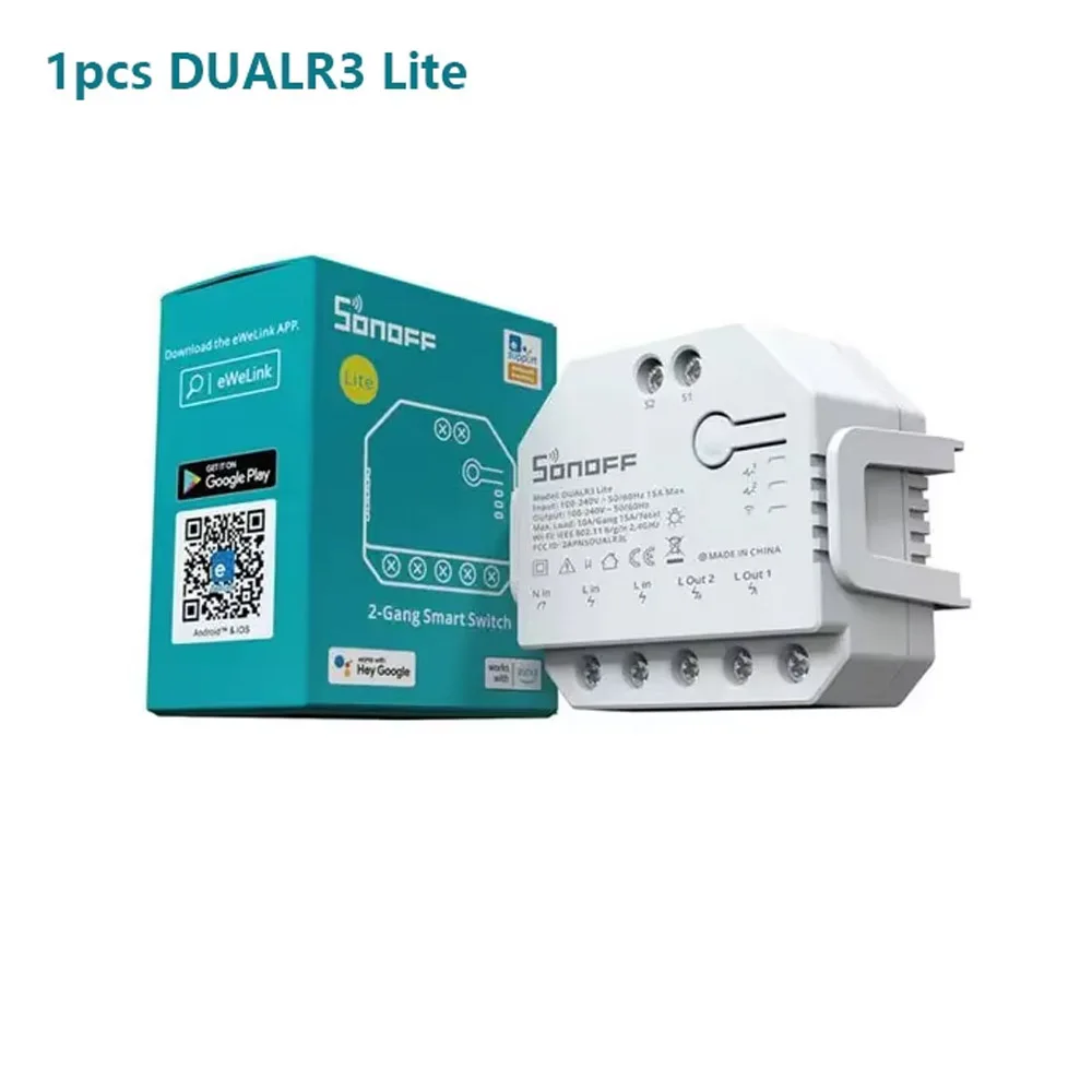 

SONOFF DUALR3 Lite DIY 2 Gang Dual Relay Module With Power WiFi Smart Switch Metering Control Via EWeLink Alexa Google Home
