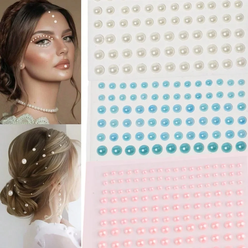 

165Pcs/Sheet Mix 3/4/5/6mm 3D Pearl Face Jewels Eyeshadow Stickers Self Adhesive Face Hair Eyebrow Nail Stickers Makeup Decor