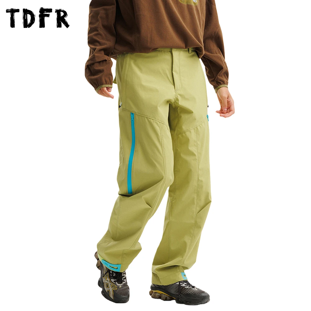 

Contrast Paneled Cargo Pants Mens Zipper Decoration Safari Elastic Waist Baggy Wide Leg Waterproofs Trousers Man