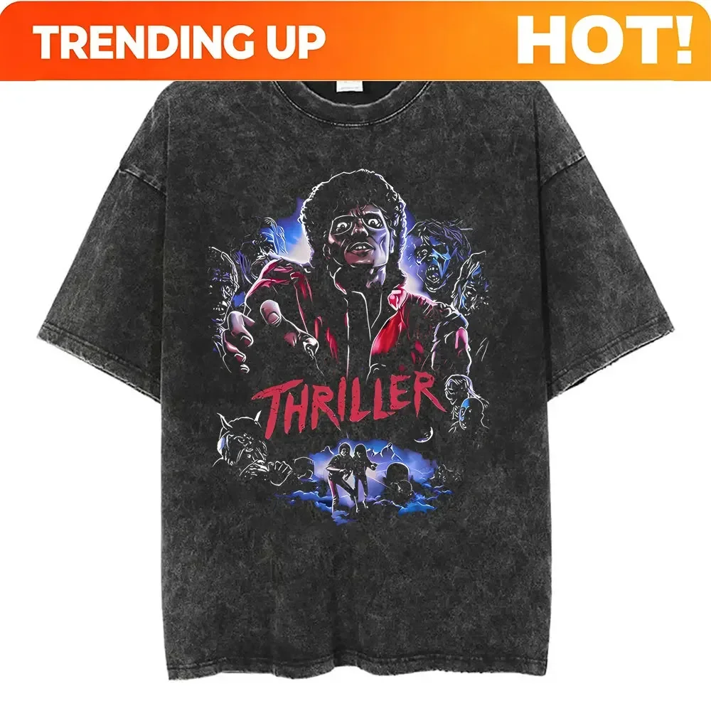 Customization Washed Vintage Michael Jackson Thriller Graphic T-shirt Men Women Fashion Retro Gothic Rock Tshirt Men's Punk Over
