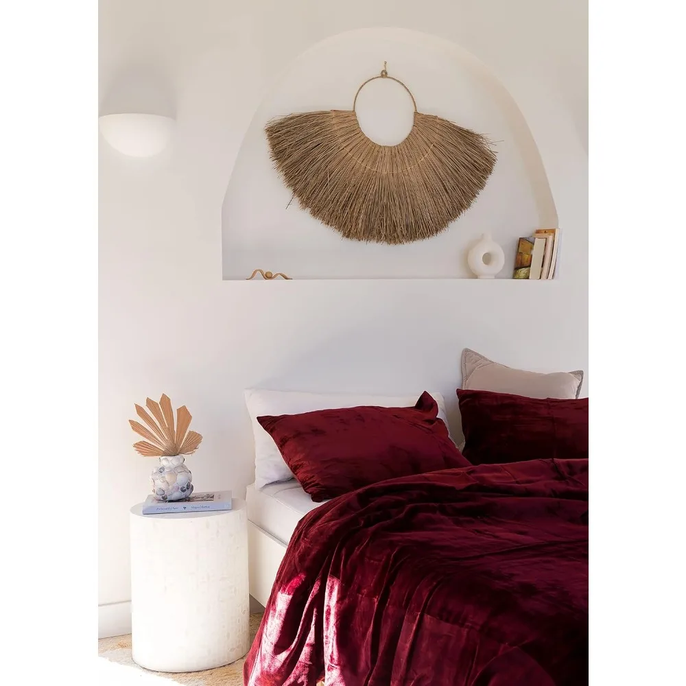 مجموعة غطاء لحاف بوهو مخملي رايون فاخر بلون سادة مقاس مزدوج مريح للغاية (68 ×90)