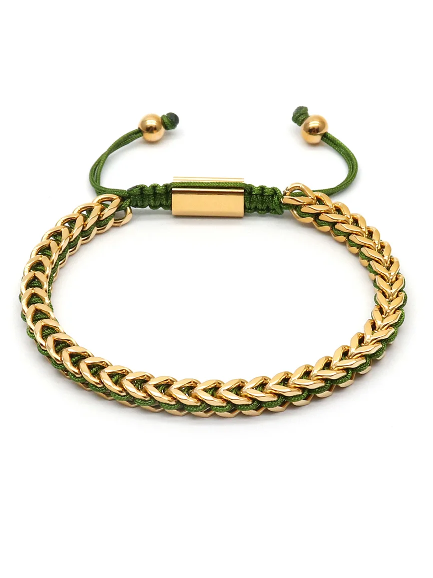 Mens Hand-Woven Chains Bracelet Adjustable Franco Macrame Braided men bracelet Women  Jewelry Stainless Steel Chains Bracelet