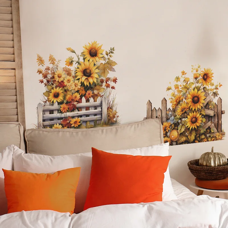 

Sunflower Vinyl Tile Decorative Flower Wall Sticker for Room Decor Girl Room Decoration Wall Adhesive Mirrors Plant Wallpaper