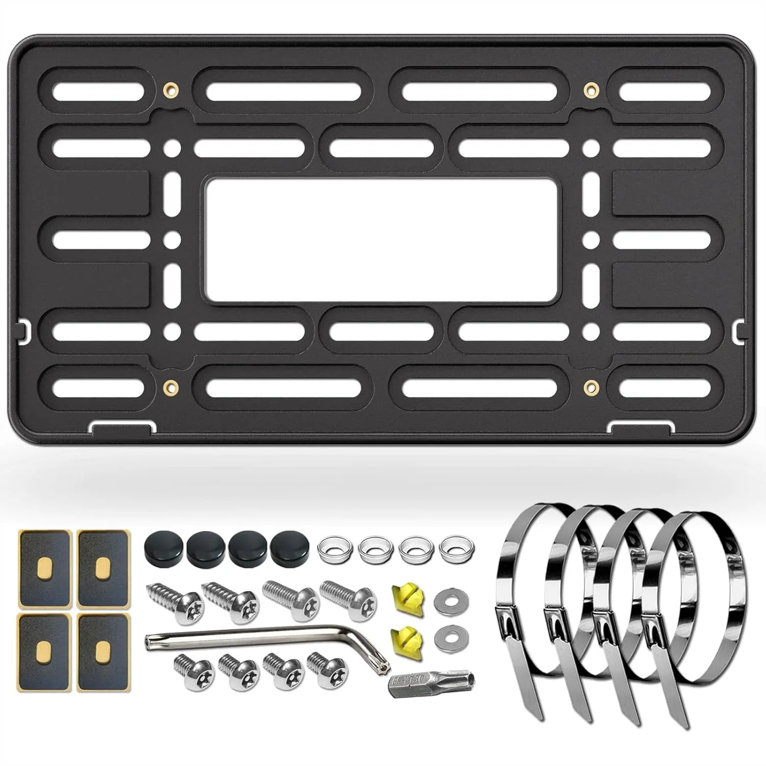

Front License Plate Bracket Holder with Anti-Theft Screws and Zip Ties, JDM to US Compatible