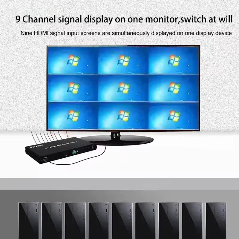 4K 60hz 9x1 HDMI Multiviewer with PIP 9 in 1 Out Seamless Switch 9 Channel Video Multi-viewer Subtitles Dynamic / Static Display