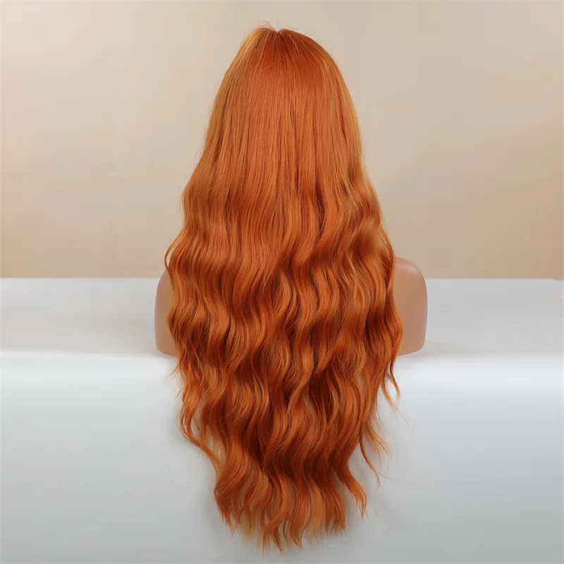 New fashion wig female long curly hair orange big wave synthetic fiber high temperature silk wig full head cover