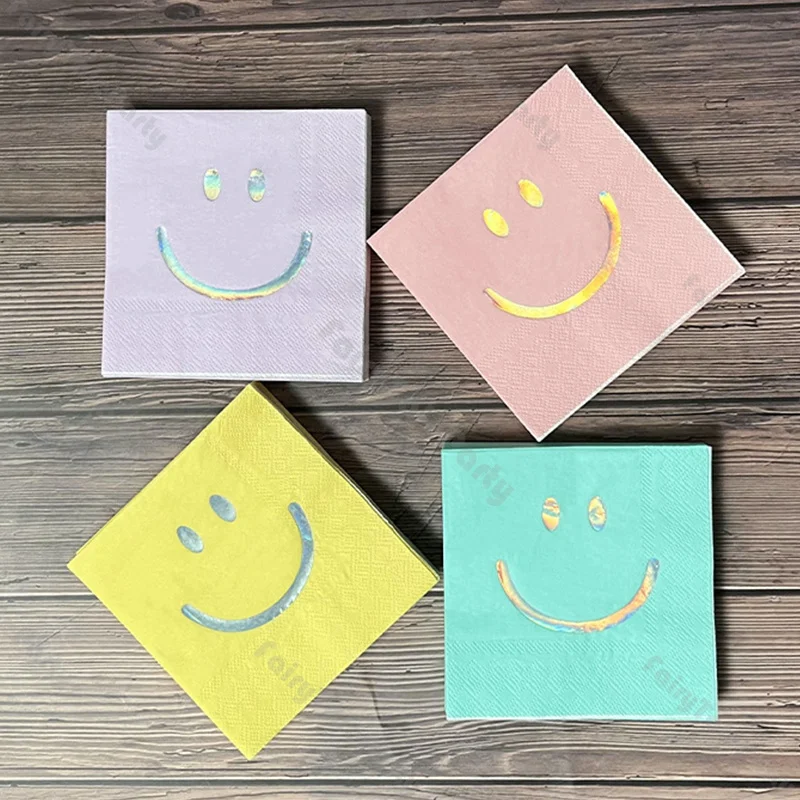 

20pcs Yellow Green Pink and Purple Disposable Printed Napkins 25x25cm Event & Party Decoration Supplies for Birthday Party
