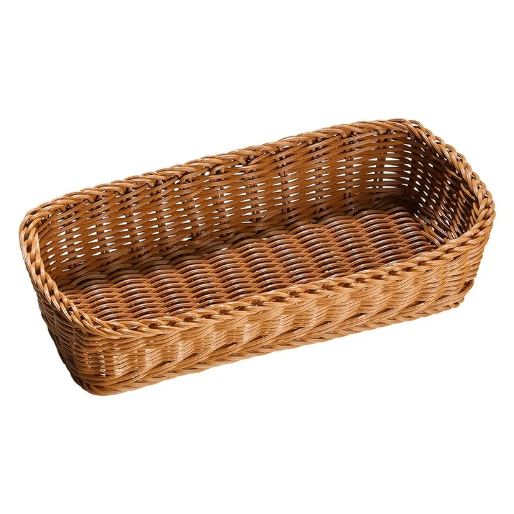 Kitchen Supplies Plastic Imitation Rattan Storage Basket Rectangle Durable Faux Wicker Tray Universal Bread Food Plate Home