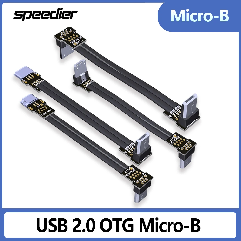 3A USB 2.0 to Micro B Male Female Folded 90 Degree Flat Data Cable OTG FPC FPV Extension Industrial Cameras Hard Disk Boxes