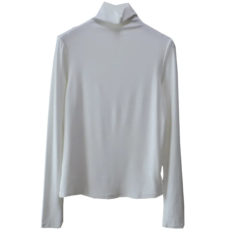 المرأة عالية الياقة Fce اصطف طويل Sve قاعدة irt الأزرق ملابس داخلية تي شيرت لون نقي الدافئة التخسيس الأعلى الكورية Sle #5