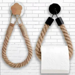 Toilet Tissue Roll Holder Creative Retro Paper Towel Ring for Household Storage Rack Self-Adhesive Wall Mounted Hanging Rope