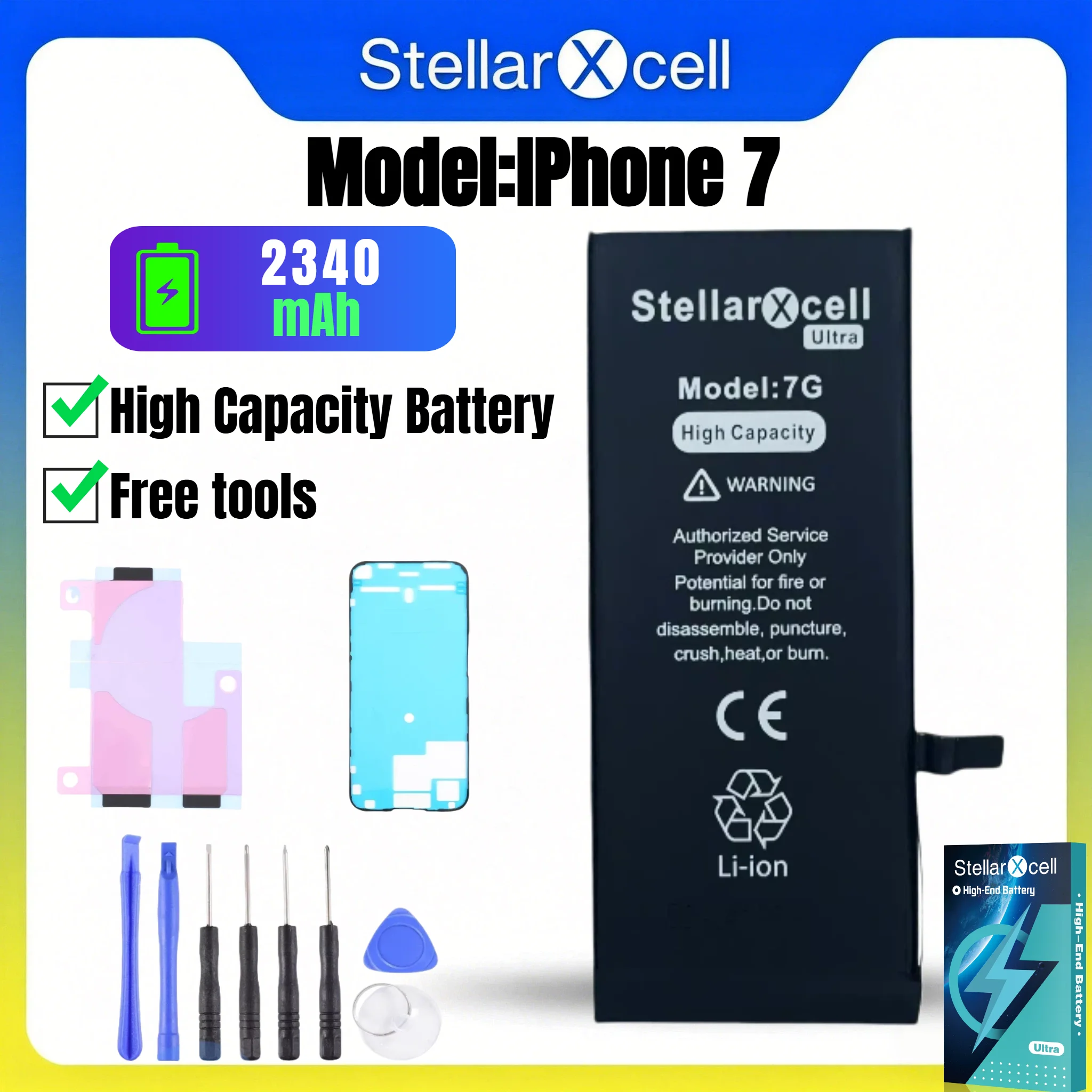 Batterie StellarXcell Ultra pour iPhone, expédiée depuis l'Allemagne, pour iPhone 7 7Plus, batterie haute capacité, batterie de haute qualité, remplacement de batterie iPhone avec outils gratuits, 0 cycle, affichage de l'état à 100%