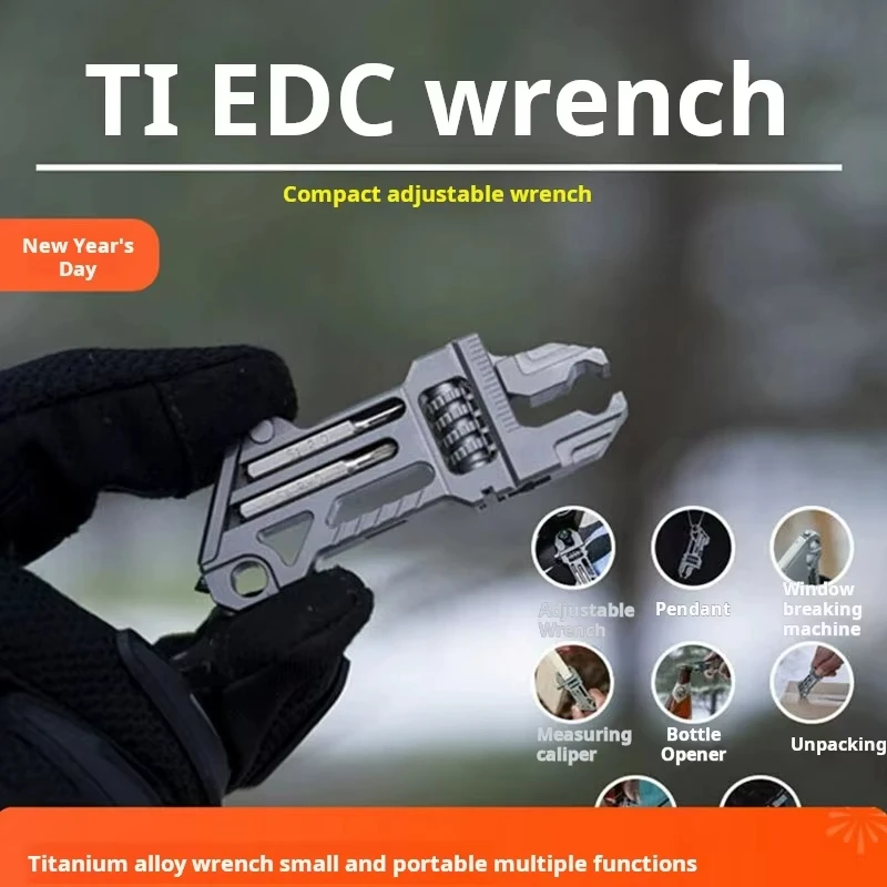 

Multipurpose Tool Mountaineering Camping Travel Adjustable Opening Wrench CT4 Titanium Alloy Outdoor EDC Combination Wrench