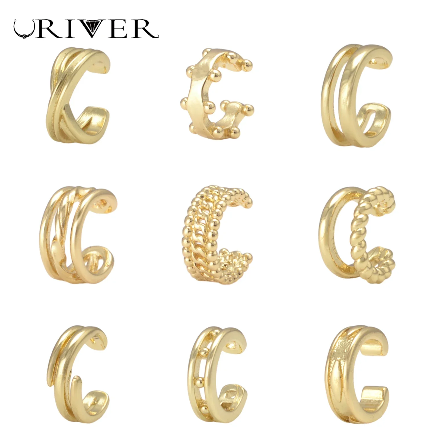 

LJRIVER 5 Pairs C Shape Brass Ear Cuff Clips No Pierced Clips Earring for Women Men Top Quality Jewelry Accessories Wholesale