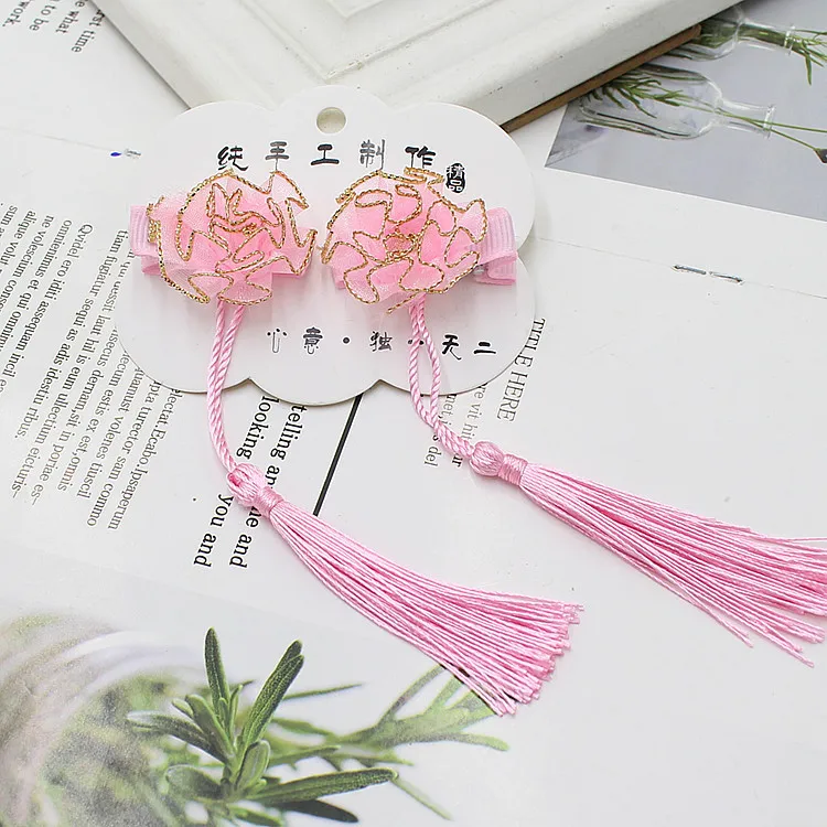 2 قطعة الأميرة زهرة الصينية لطيف شرابة دبابيس الشعر الأطفال الحلو أغطية الرأس الفتيات مقاطع الشعر المشابك hairgrip إكسسوارات الشعر