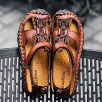 Cungel Men Sandals Genuine Leather Sandals Summer Casual Shoes Men's Roman Beach Sandals Sandalias De Hombre De Cuero