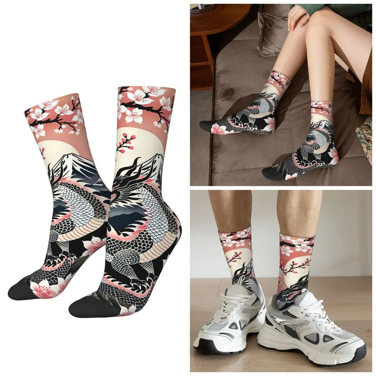 

All Seasons Retro Art Japanese Dragon Socks Harajuku Crew Socks Hip Hop Stockings for Men Women Christmas Gifts