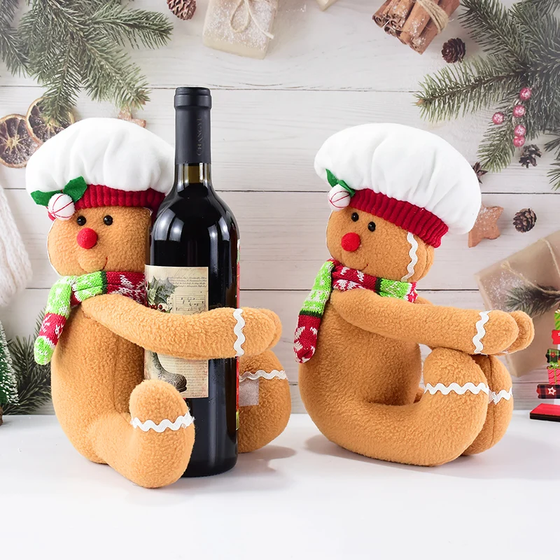 

Christmas Tree Hugging Gingerbread Man Christmas Tree Pillar Decors Xmas Party Home Gingerbread Man Wine Bottle Curtain Decors