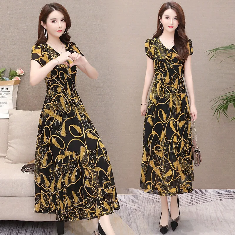 6 Sizes Of Floral Skirt In The Long Loose Show Thin Fat, slim casual dress