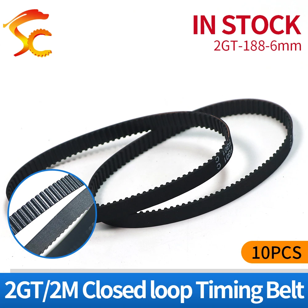 

10pcs GT2 188 closed loop rubber 2GT timing belt Teeth 94 Length 188mm width 6mm for 3D printer