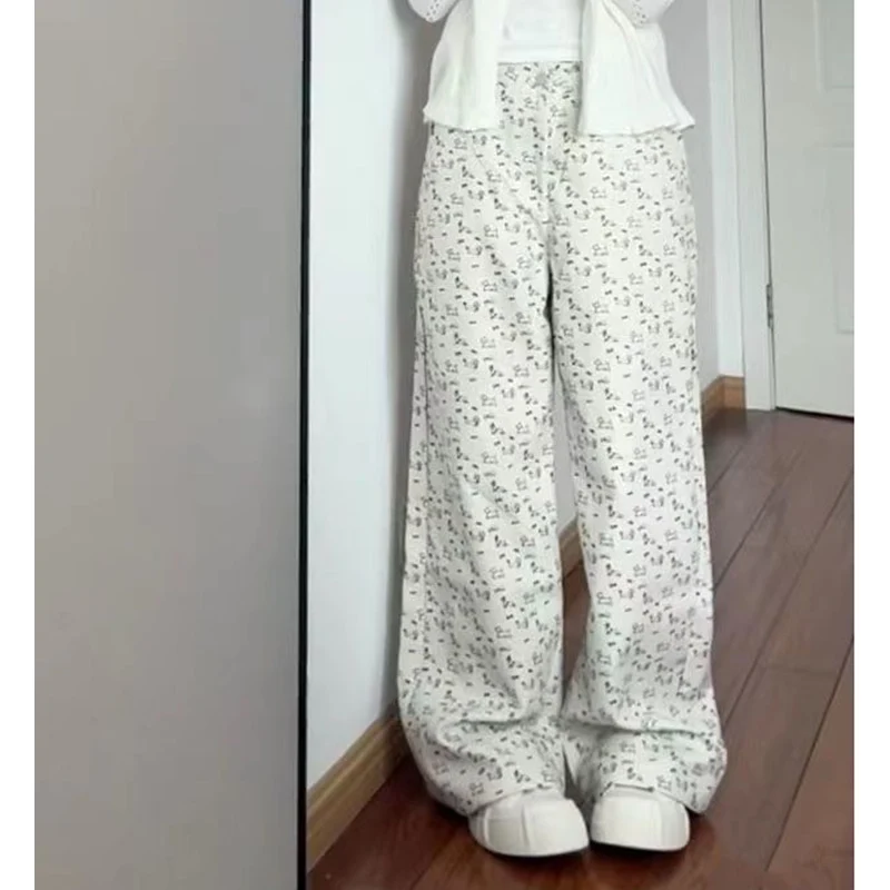 

Лето 2024, женские милые брюки с принтом щенка, женские милые мешковатые широкие брюки, прямые брюки, женские универсальные брюки с высокой талией
